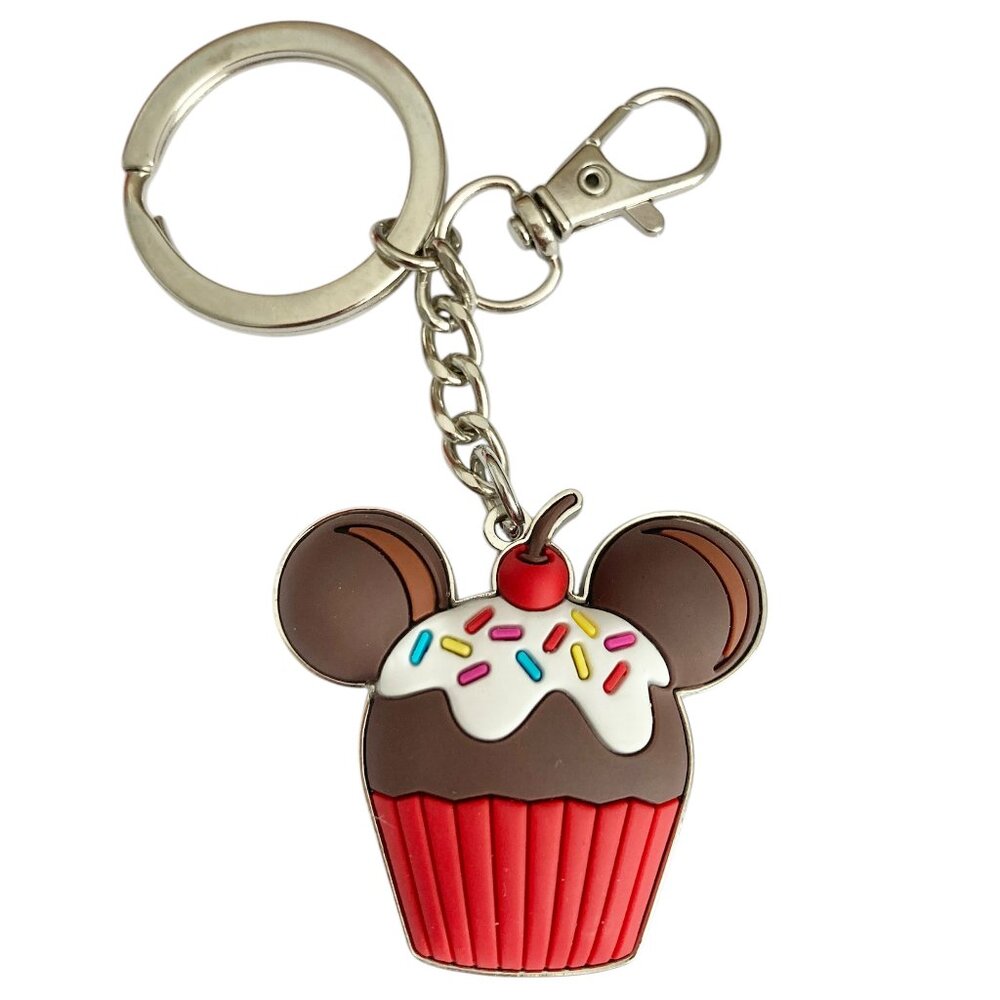 Disney Mickey Mouse Cupcake Snack Keychain Keyring Bag Purse Charm Zipper Pull